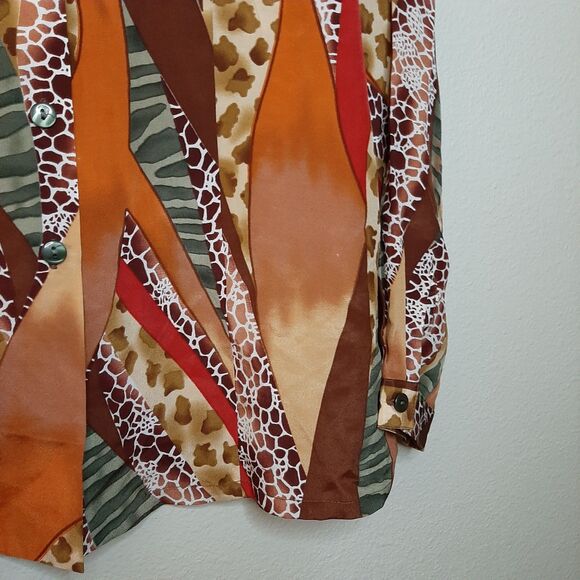 Vintage NEW Silk King Shirt Multicolor Women L Button Up 100% Silk Animal Print - Picture 6 of 11